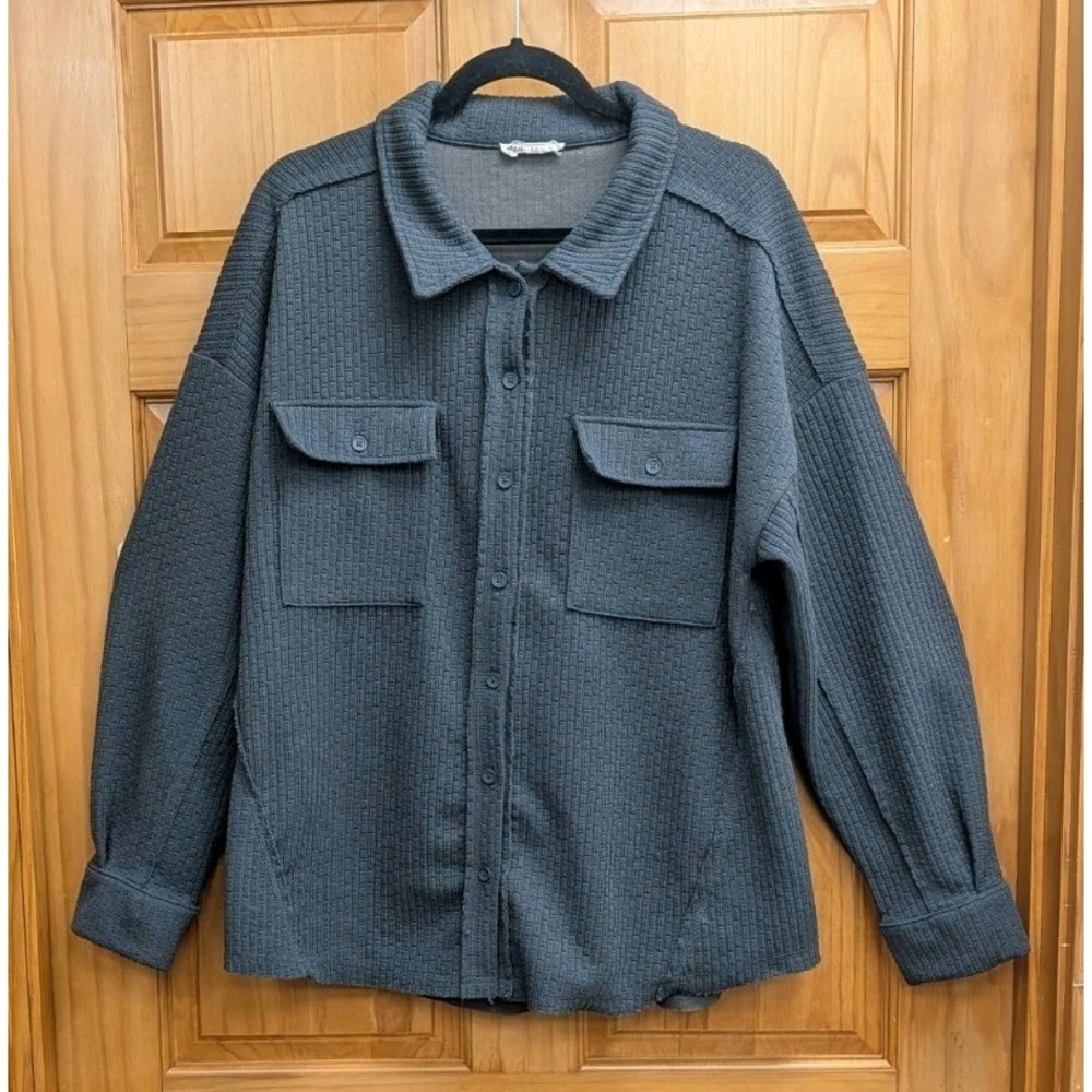 New In Men Large Jacket Gray Button Front Ragged Edges Seams Heavy Cable Knit - Picture 8 of 11
